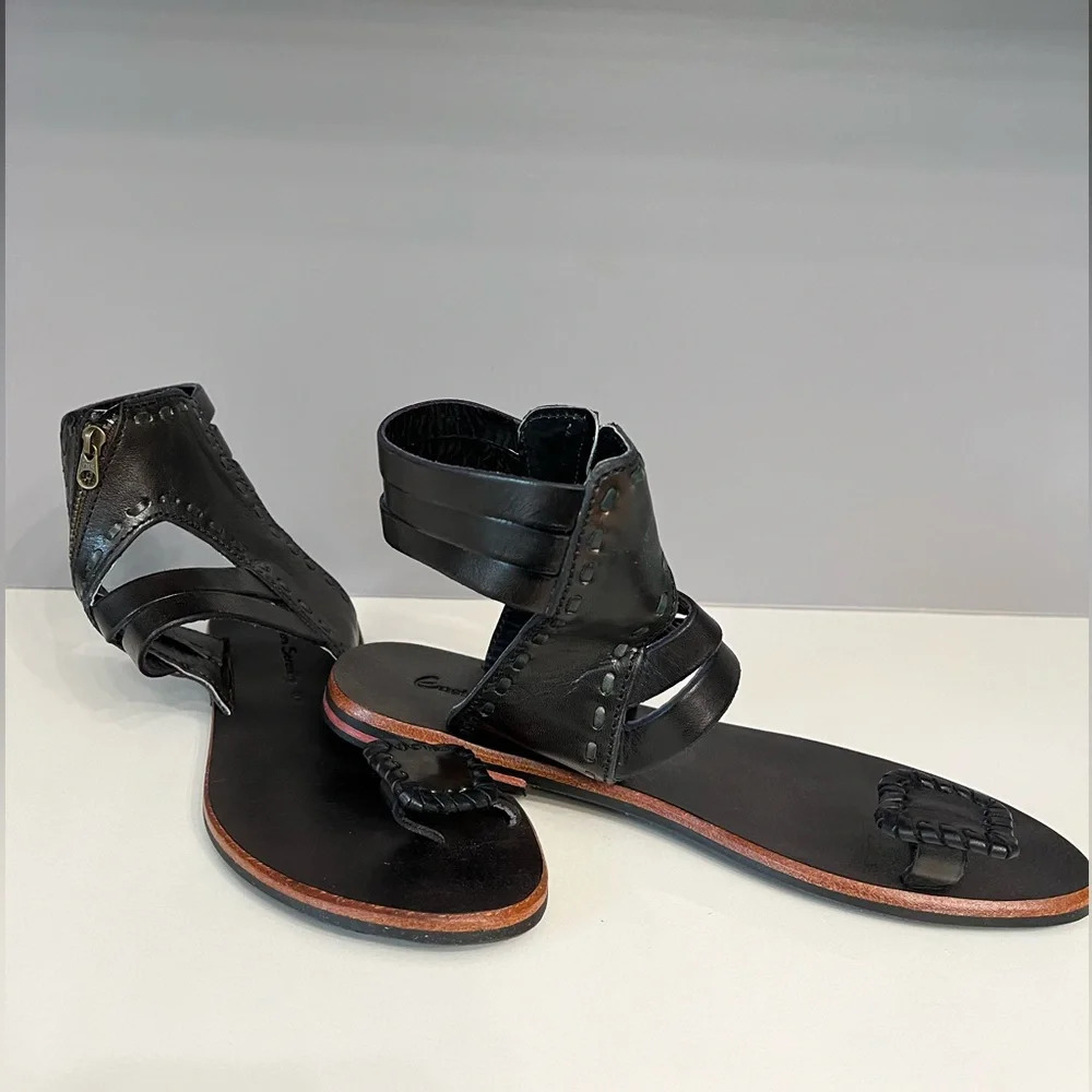 Eastern Serenity Appian Black Leather Sandals-6 - Picture 3 of 7